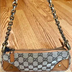 COPY - Gucci canvas and leather pouchette with chainmetal